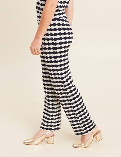 Pantalon large taille haute bleu marine femme