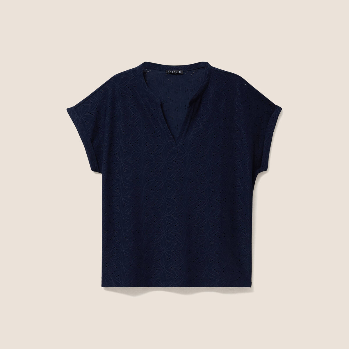 T-shirt droit manches courtes bleu marine femme