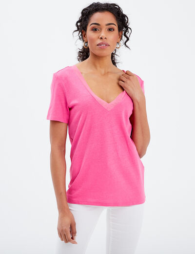 T-shirt manches courtes rose fushia femme