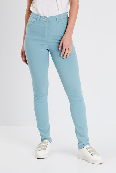 Pantalon léger taille haute long bleu canard femme