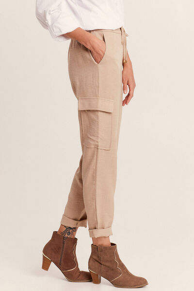 Pantalon fluide à coulisse sable femme