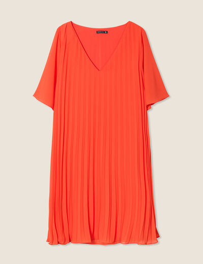 Robe droite plissée orange foncé femme