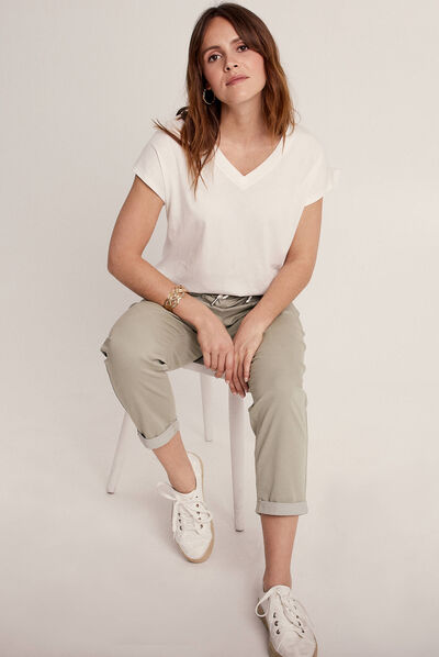 Pantalon flou à coulisse vert clair femme