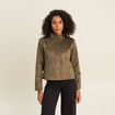 Veste ample col montant doubl&eacute;e vert kaki femme