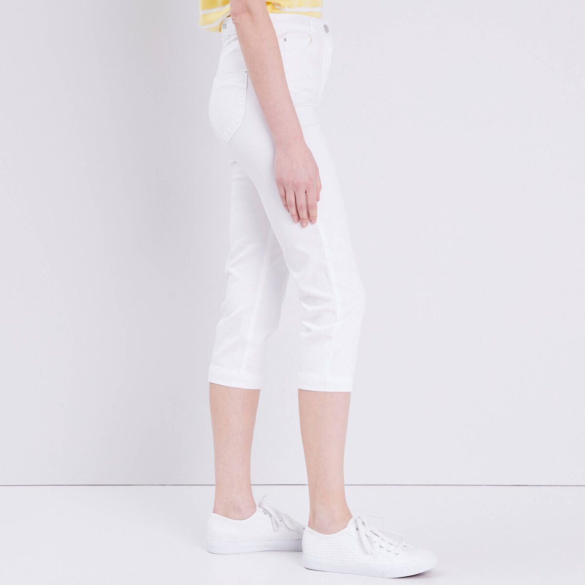 Pantacourt droit taille haute blanc femme