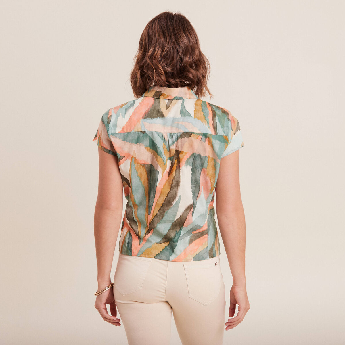 Chemise manches courtes nou&eacute;e multicolore femme