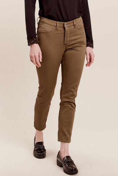 Pantalon enduit réversible couleur cuivre femme