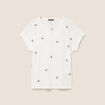 T-shirt col v broderie manches courtes ecru femme