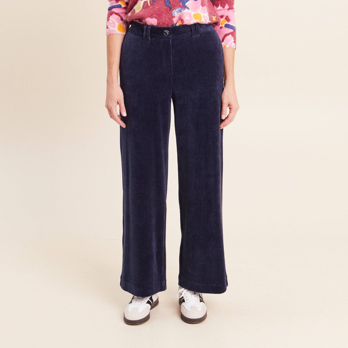 Pantalon en velours bleu marine femme