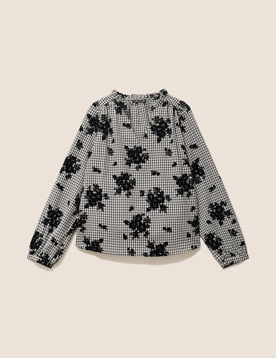 Blouse col v manches longues bleu femme