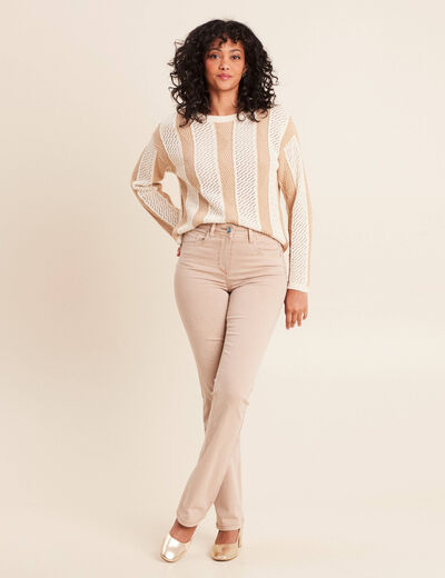 Pull col rond manches longues marron femme