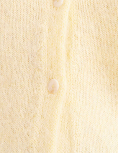 Gilet manches longues col rond jaune pastel femme