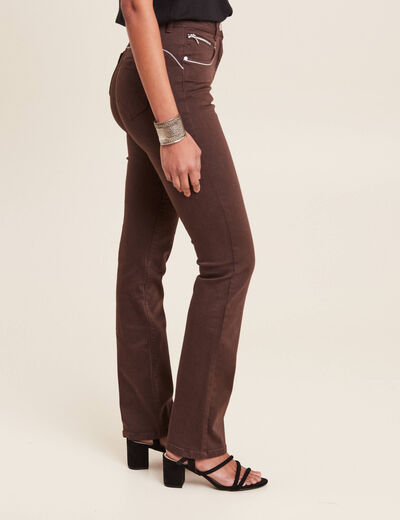 Pantalon droit taille haute marron foncé femme