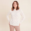 T-shirt cintr&eacute; col montant dentelle ecru femme