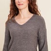 Pull col v manches longues &agrave; sequins gris fonc&eacute; femme