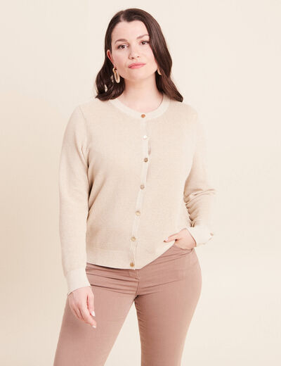 Gilet manches longues col rond brillant couleur or femme