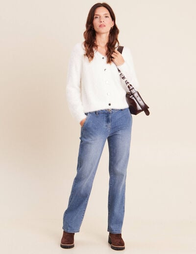 Gilet col V &agrave; sequins ecru femme