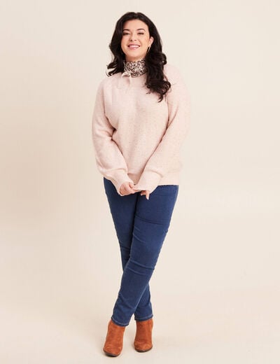 Pull col rond manches longues &agrave; sequins rose poudr&eacute;e femme
