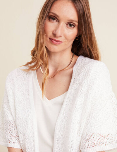 Gilet long manches courtes blanc femme