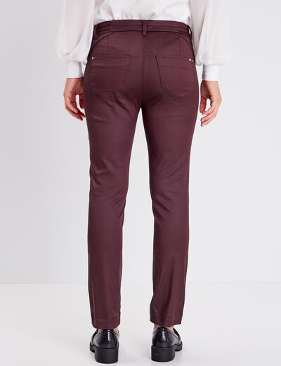 Pantalon ajusté enduit 7/8ème marron foncé femme