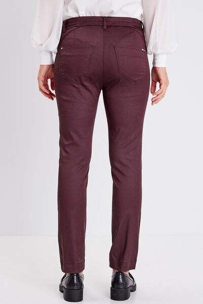 Pantalon ajusté enduit 7/8ème marron foncé femme