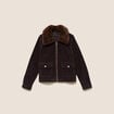 Blouson droit velours manches longues marron fonc&eacute; femme