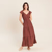 Robe longue &eacute;vas&eacute;e manches courtes marron femme
