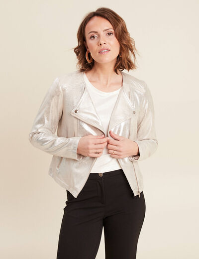 Veste droite zippée couleur argent femme
