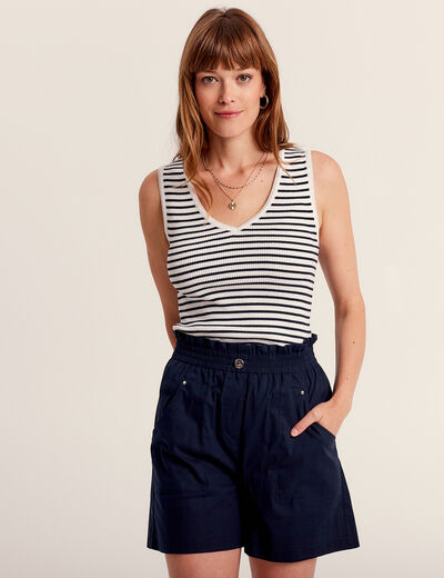 Pull débardeur col en V bleu marine femme