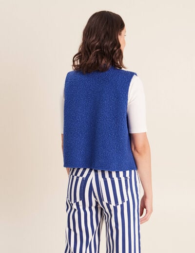 Gilet sans manches bouclette poches bleu fonc&eacute; femme