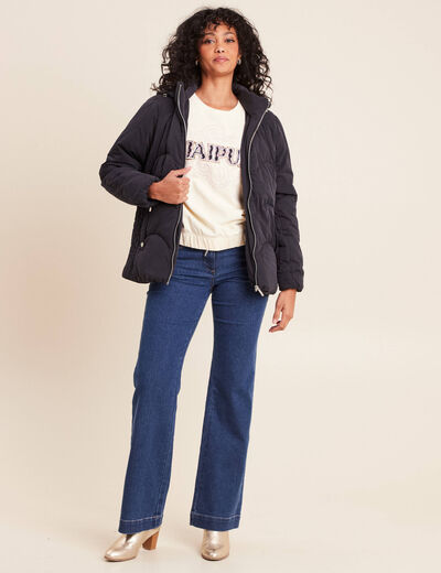 Sweat col rond broderie manches longues ecru femme