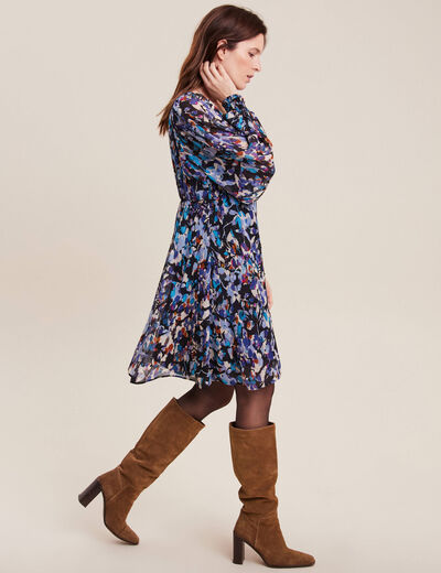 Robe évasée manches longues bleu femme