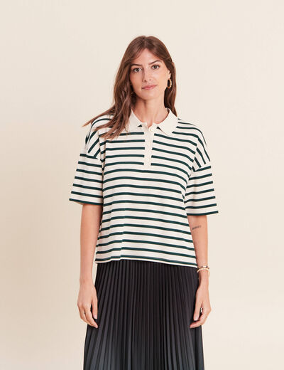 Polo ample col chemise vert femme
