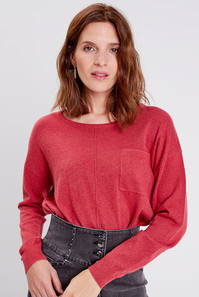 Pull manches longues rose framboise femme