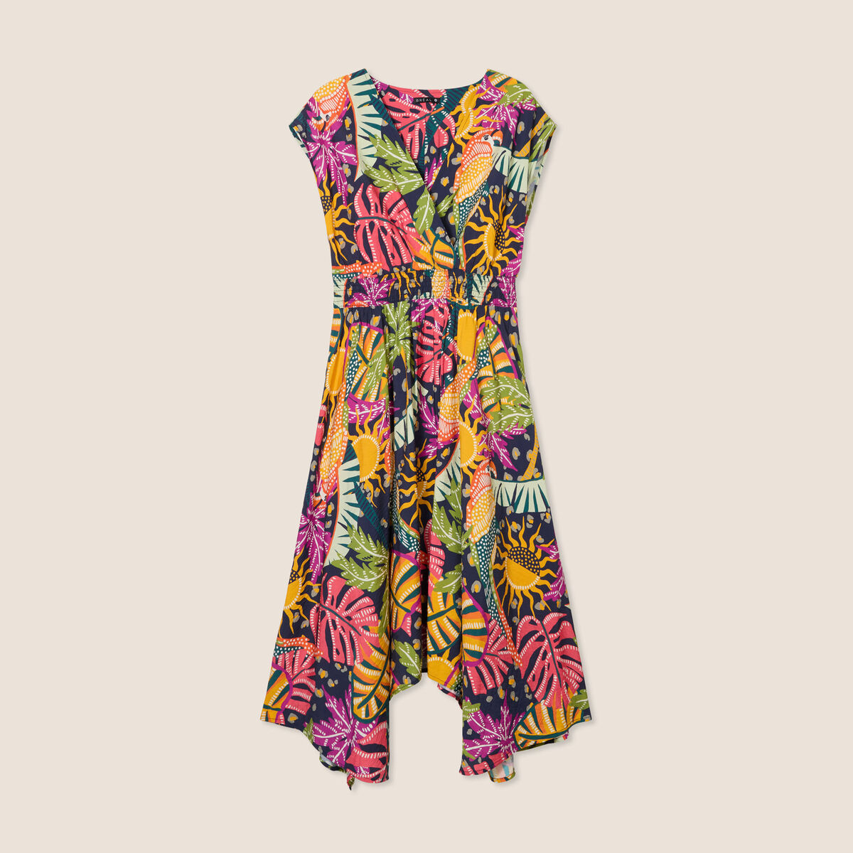 Robe longue évasée sans manches multicolore femme