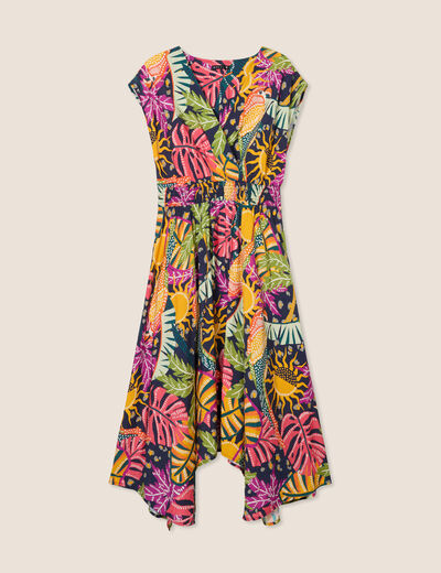 Robe longue évasée sans manches multicolore femme
