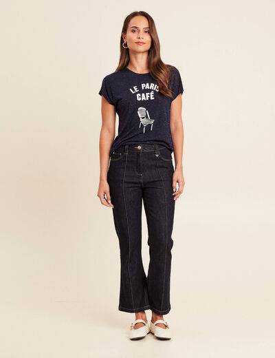 pantalon bootcut 7/8ème taille haute denim brut femme