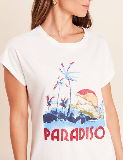 T-shirt col rond manches courtes ecru femme