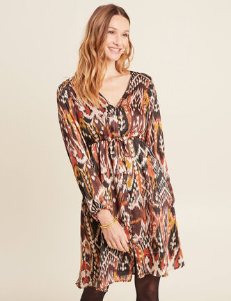 Robe évasée satin boutonnée noir femme