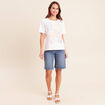 T-shirt col rond manches courtes brod&eacute; blanc femme