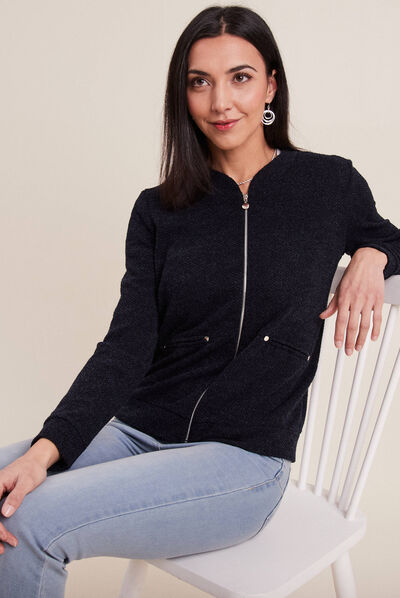 Gilet manches longues zippé bleu marine femme