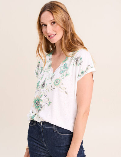 T-shirt col V ecru femme