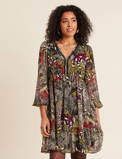 Robe évasée fluide vert femme