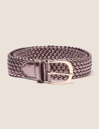 Ceinture tressée métalissée vert kaki femme