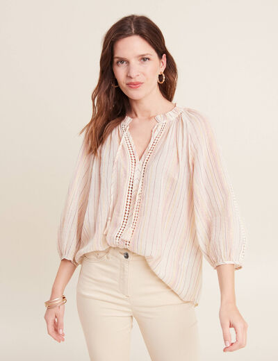 Blouse manches 3/4 rose pastel femme