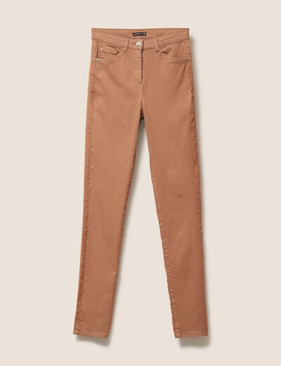 Pantalon léger taille haute long marron femme