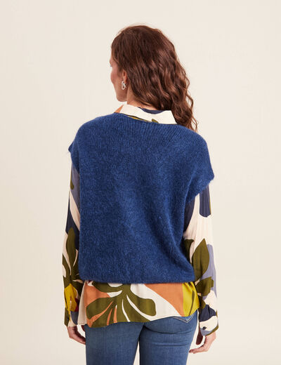 Pull sans manches bleu marine femme