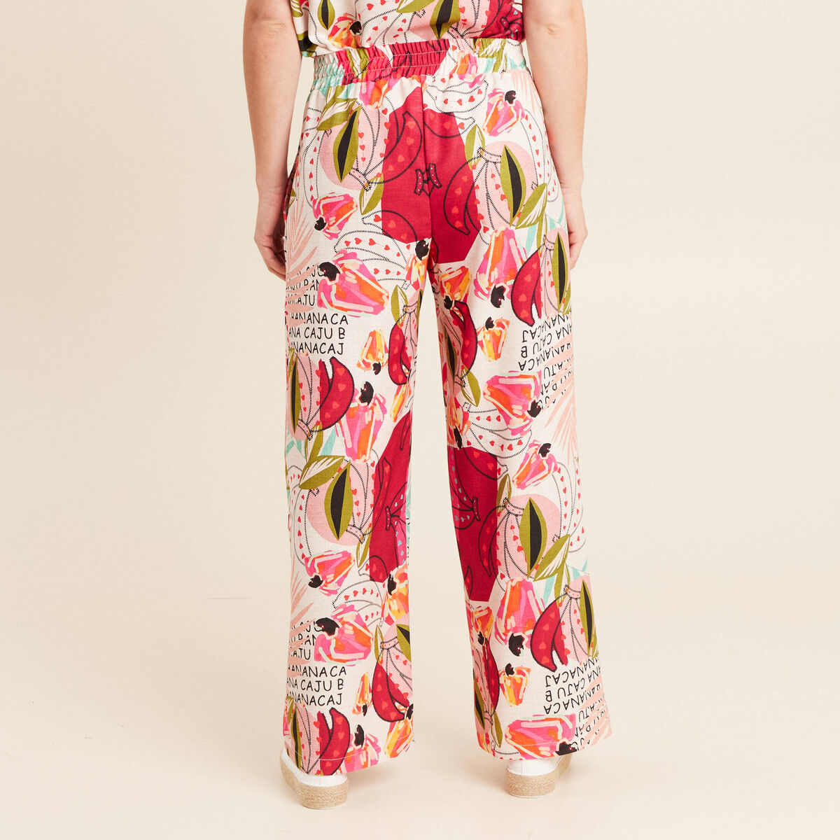 Pantalon large à pinces rose femme
