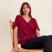 T-shirt bi-mati&egrave;re manches courtes rouge fonc&eacute; femme