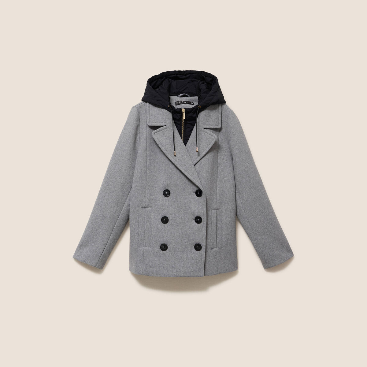 Caban doubl&eacute; avec capuche gris clair femme